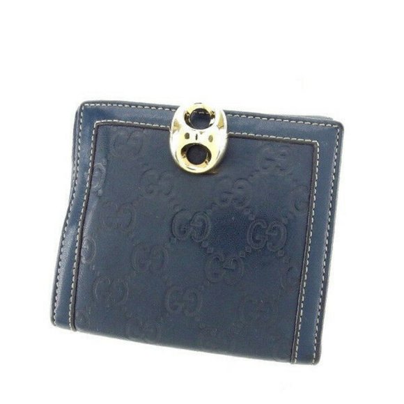 Gucci Wallet Purse Guccissima Navy Gold Woman Authentic Used Y3224 - Picture 1 of 5